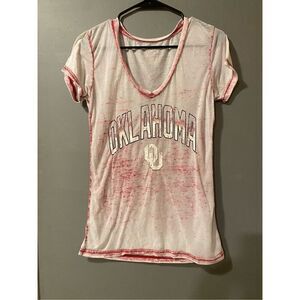 Campus Heritage Red Burnout V Neck Short Sleeve Oklahoma Sooners OU Size S